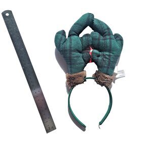 Imagin8 Christmas Headband Adult Green Plaid Reindeer Antler Holiday Party NWT